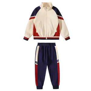 Fransa tarzı bahar sonbahar okul ilkokul için eşofman takımları, çocuklar okul giyim spor giyim seti anaokulu üniformaları set