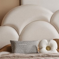 Lit enfant nuage blanc crème, cadre en bois massif, tête de lit en cuir diamanté, mousse haute densité, lit pour filles avec pieds dorés