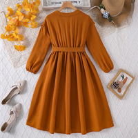 Robe d'automne pour fille 2026, robe longue à manches longues en dentelle orange avec boutons et nœuds pour adolescentes