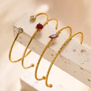 DUYIZHAO INS Edelstahl 18 K Gold plattiert C-Form geometrische Nugget-Armbänder offenes Manschettenarmband für Damen täglicher Gebrauch