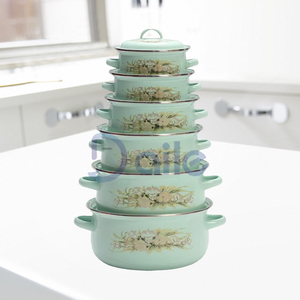 6 cái ánh sáng màu xanh lá cây men thép carbon đúc đồ nấu nướng sắt enamelware <span class=keywords><strong>Cookware</strong></span> Set - Product Image 2