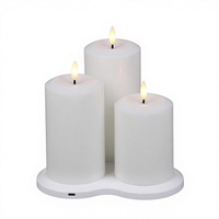 Ensemble personnalisé de 3 bougies LED rechargeables en plastique à piliers blancs scintillants avec charge USB pour la décoration de la maison et des mariages