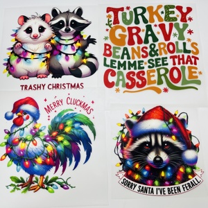 Vente en gros d'autocollants de transfert de chaleur de <span class=keywords><strong>chat</strong></span> mignon de Noël en vinyle à bas quantité minimale de commande prêt à appuyer impression par transfert de film dtf pour t-shirt - Product Image 5