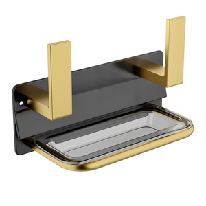 Égouttoir mural en aluminium spatial avec plateau de récupération des eaux, bord doré, pour rangement de cuisine - Product Image 1