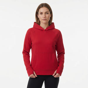 <b>Women's</b> <b>Red</b> Hooded <b>Sweatshirt</b> Long Sleeve Solid Color Pullover Cotton Knitted Breathable Windproof Autumn Wear Front Logo Pocket - Product Image 4