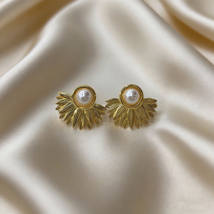 RINHOO Vintage סִגְנוֹן פרח פנינה סט עגילי תכשיטים עגילי נירוסטה סט עגילי זהב מתנה לנשים - Product Image 5
