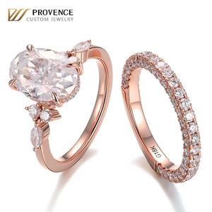Bague en or rose massif 10k 14k 18k de luxe avec moissanite taille ovale, ensemble de bijoux de fiançailles et de mariage pour femmes, cadeaux - Product Image 1