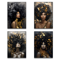Tableaux Décoratifs Personnalisés Femme Africaine Portrait Noir et Or Luxe, Art Mural Moderne pour Salon Maison, Encadrés
