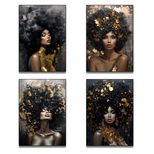 <span class=keywords><strong>Pinturas</strong></span> decorativas <span class=keywords><strong>de</strong></span> retrato femenino africano personalizadas, arte <span class=keywords><strong>de</strong></span> pared negro y dorado <span class=keywords><strong>de</strong></span> lujo, decoración moderna para el hogar y la sala <span class=keywords><strong>de</strong></span> estar enmarcada - Product Image 3