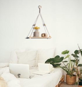 Paquete de 2 <span class=keywords><strong>estantes</strong></span> <span class=keywords><strong>colgantes</strong></span> de pared de madera hechos a mano bohemios, estante rústico de macramé <span class=keywords><strong>para</strong></span> plantas, soporte <span class=keywords><strong>para</strong></span> maceta, estante de almacenamiento <span class=keywords><strong>para</strong></span> Baño - Product Image 4