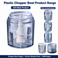 Bol de hachage en plastique Dragon 0,5 L avec lame, pièce de rechange pour hachoir électrique, ensemble de bol transparent pour vente en gros OEM
