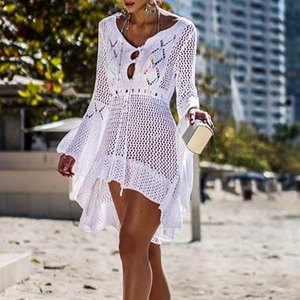 ملابس سباحة نسائية من إيهانكينج بتصميم شبكي مفرغ، قطعة واحدة بلون موحد وأكمام طويلة، بيكيني مثير للشاطئ، مصنوع من البوليستر/القطن، قابل للتنفس - Product Image 5