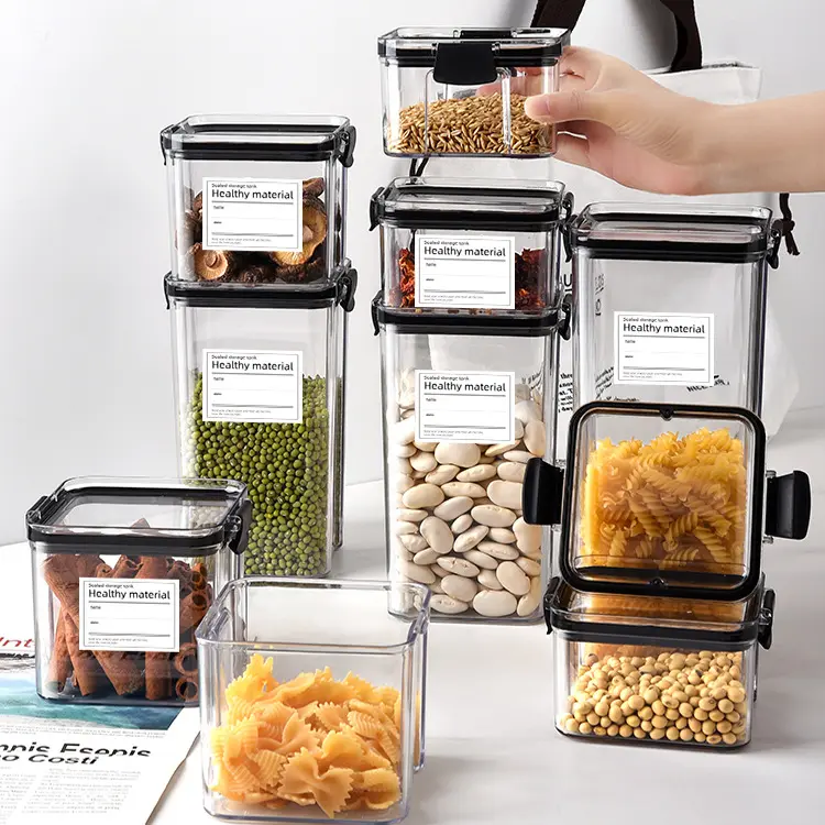 ふた付き気密食品貯蔵容器セットキッチンパントリー組織ドライフード用透明プラスチックボックス米シリアル小麦粉砂糖
