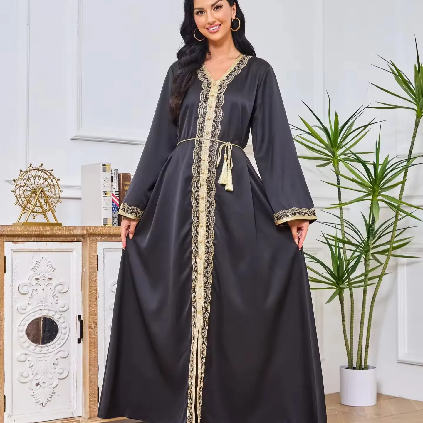 Fashion Arab Abaya Muslim Dress New Embroidered Lace Dresses Black Abaya Women Muslim Dress 2024 Dubai