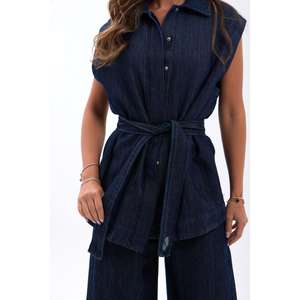 Chaleco Vaquero 7511 para Mujer, Azul Marino, 100% Algodón, Ropa Exterior, Conjunto de Pantalones Anchos sin Mangas - Product Image 2