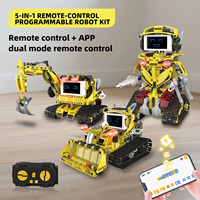 Juego de Bloques de Construcción para Niños, Cinco en Uno, Vehículo de Ingeniería con Control Remoto, Bulldozer/Robot/Excavadora, STEM