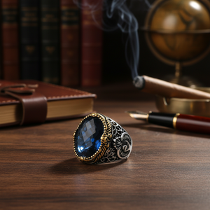 925K Sterling <b>Silver</b> Blue Stone <b>Men</b> <b>Ring</b> - Product Image 3