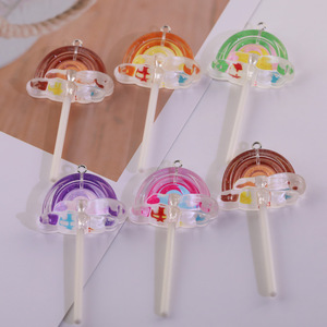 Abalorios de resina con forma de piruleta arcoíris, colores aleatorios, accesorios de joyería DIY para fundas de teléfono, llaveros, regalos, colgantes de moda unisex - Product Image 2