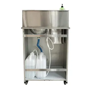 Lavabo portátil de acero inoxidable con soporte móvil para exteriores, lavamanos portátil con depósito