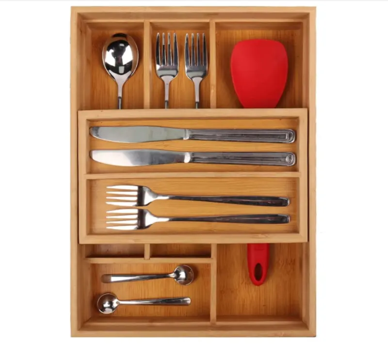 Organizador de cubiertos de bambú, cajón de cocina, utensilio, utensilios