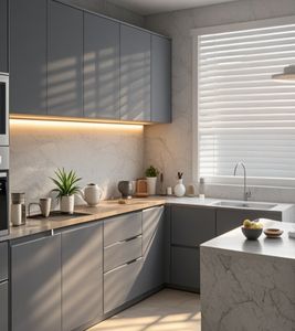 ตู้ครัวไม้ดีไซน์ทันสมัยสั่งทำพิเศษจากโรงงาน พร้อมท็อปเคาน์เตอร์หินควอตซ์ - Product Image 3