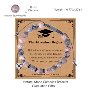 Nuovo braccialetto con bussola in pietra zebrata rosa bracciale regalo di laurea con perline di cristallo in pietra naturale - Product Image 2