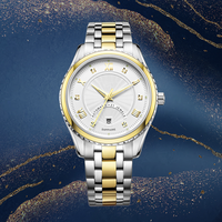 Montre à quartz de style professionnel, bracelet en acier inoxydable bicolore, accentuée de diamants, date, étanche, chiffres romains, luxe moderne