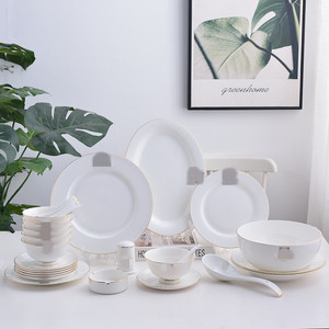 28-Piece Luxury Bone China White <b>Dinnerware</b> <b>Set</b> with Gold Rim <b>for</b> Home Hotel Restaurant or Wedding Use Stocked Custom Logo - Product Image 2