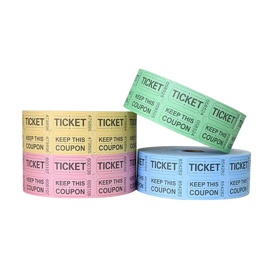 맞춤형 인쇄 다채로운 이벤트 티켓 빈 추첨 티켓 공정한 카니발 게임 학교 활동을위한 이중 롤