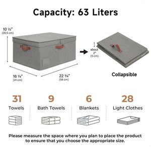 Large Foldable Fabric Clothing Storage <b>Box</b> With Lid PU Handles Label Slot Dark Grey <b>Wardrobe</b> Closet Organizer Bin - Product Image 2
