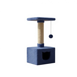 Blue <b>Cat</b> Tree With Sisal <b>Scratching</b> <b>Post</b> And Hidden Cave For Indoor <b>Cats</b> Minimalist Design Solid Color One Level - Product Image 1