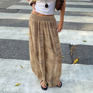 Pantalon large pour femme, style Y2K vintage, imprimé géométrique, taille élastique, respirant, taille basse, ample, pour l'été - Product Image 4