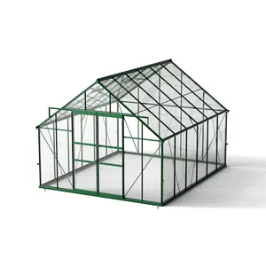 10x16ft חדש הגעה סיטונאי מחיר גן זכוכית חממה למכירה אלומיניום מסגרת חלקי עם צוהר מגולוון פלדת בסיס
