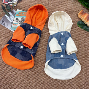 Sudadera con Parches de Mezclilla para Mascotas FW26042 Naranja Blanco Otoño Invierno Ropa Cómoda para Perros y Gatos - Product Image 2