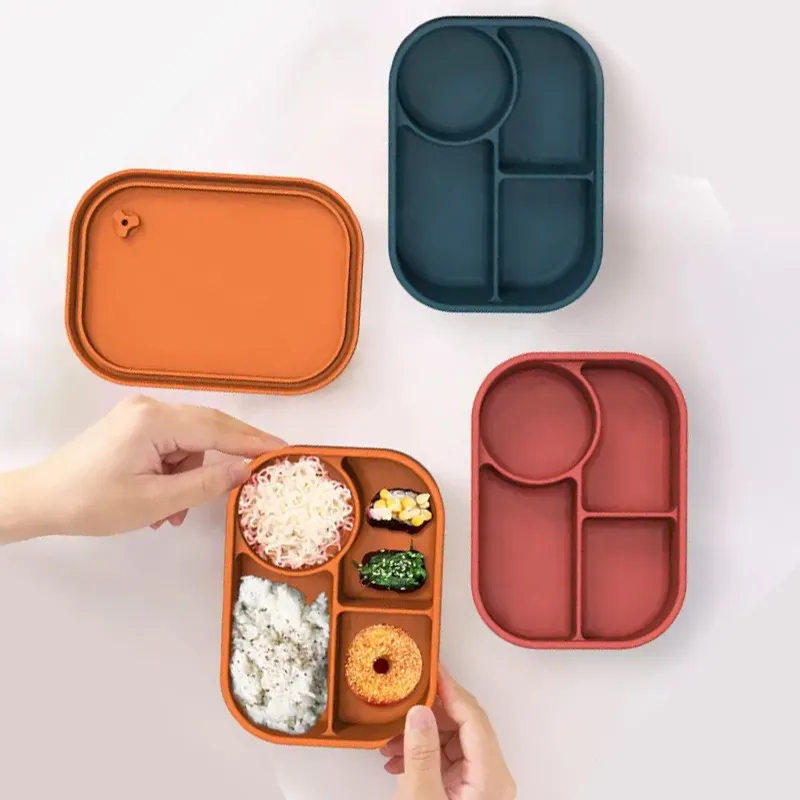 2023 ECO Friendly Portable Click To Go Silicone Bento Office Lunch Box Set With Compartment for Kids Children's Adult
