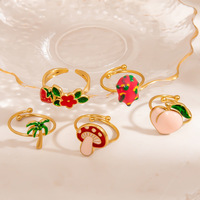 SUMMLY Vintage al por mayor fruta 18K chapado en oro de acero inoxidable fresa melocotón anillo para mujer joyería de moda