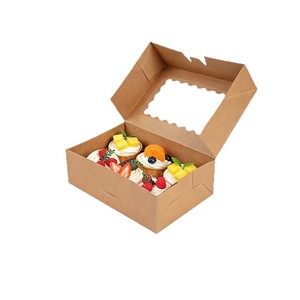 Eco-Friendly Food-Grade Embossed <b>Recycled</b> Paperboard Custom Square Kraft Windowed Baking Dessert <b>Boxes</b> for Takeaway Customers - Product Image 4