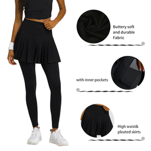 Leggings jupe pour femme POVTY avec logo personnalisé, longueur 7/8, avec poches intérieures pour le yoga, le tennis, respirant, pantalon serré - Product Image 3
