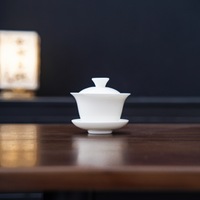 Keramik-Teeschale mit Deckel und Boden aus weißem Porzellan, Schafsfett-Jade-Optik, chinesisches Teeset Gaiwan