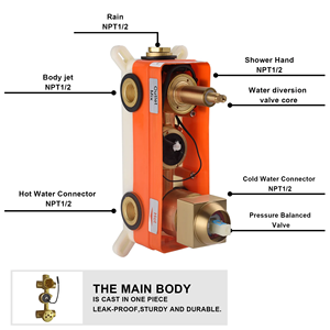 Set Doccia a Parete in Ottone ad Alta Pressione con Getto a Pioggia Caldo e Freddo, Doccetta e Spruzzo Massaggiante - Product Image 6