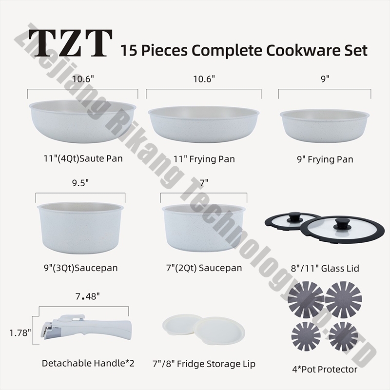 High Quality 15 Pcs Kitchen Cooking Detachable Non-stick Pot and Pan Cookware Sets with Removable Handle · image 1