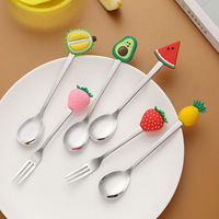Creative Beau Fruit Poignée Fourchette En Acier Inoxydable de Bande Dessinée Enfants Couverts Dessert Café Cuillère