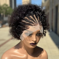 Perruque Courte Pixie Coupée Cheveux Humains Brésiliens 100% Crépus Tressés Afro Bouclés Avec Lace Frontale 13*4, Vente en Gros d'Usine de Perruques Frontales Bouclées