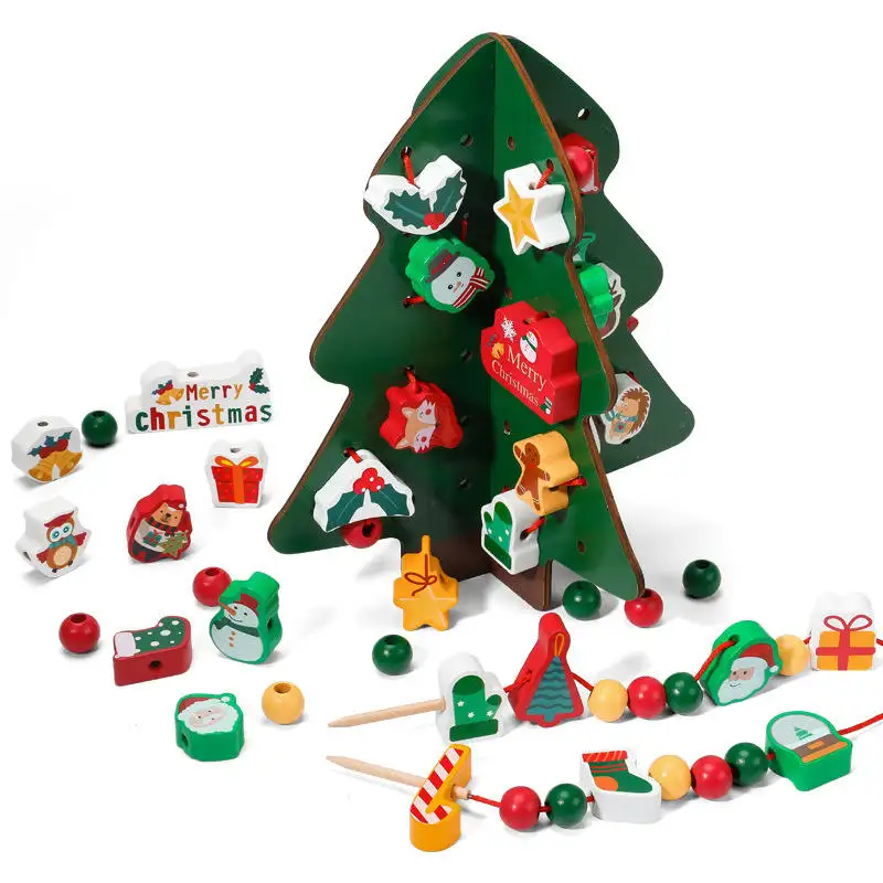 Kinder Perlen Spielzeug Kinder Weihnachts baum Kinder Holz Weihnachten Früher ziehung Spielzeug Holz Schnur Perlen Spielzeug für Kinder