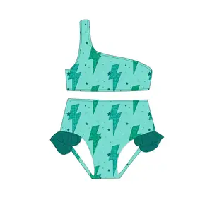 Bébé fille été 2 pièces maillot de bain body enfants vêtements de plage bas de quantité minimale de commande enfants une épaule haut volants shorts bikini