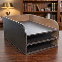 Organisateur de bureau moderne en cuir PU LG8171 à 3 niveaux empilables, porte-papeterie et magazines, cadeau d'entreprise