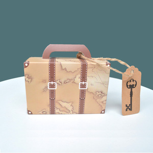 Boîte à bonbons Carte <span class=keywords><strong>du</strong></span> <span class=keywords><strong>monde</strong></span> Mini valise Boîte à cadeaux Papier kraft vintage avec étiquettes et ficelle de jute pour le voyage - Product Image 3