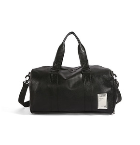 Black PU Waterproof Travel Duffel <b>Bag</b>, Large Capacity <b>Weekender</b> Gym Overnight Tote <b>Bag</b> <b>with</b> <b>Shoe</b> <b>Compartment</b> - Product Image 1