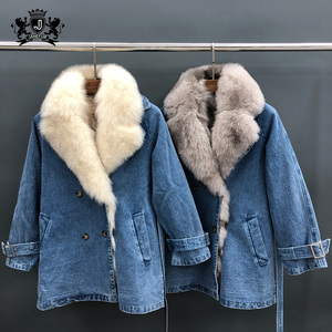 Cappotto di jeans di jeans con collo di pelliccia di volpe di design caldo per le donne invernali - Product Image 6