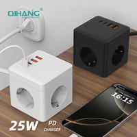 Multiprise EU Cube avec ports USB, rallonge Schuko, câble de charge rapide, station de charge portable multi-prises 25W en matériau PC